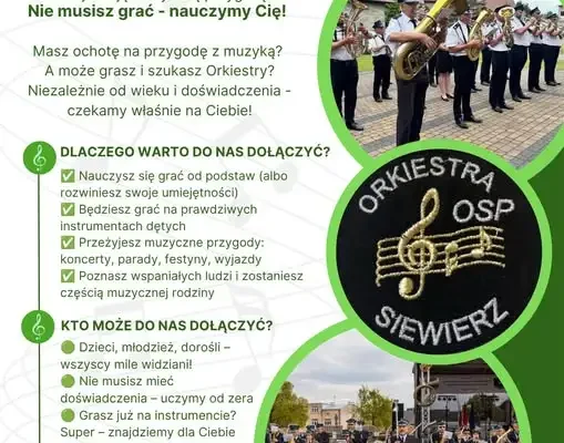 Orkiestra z Siewierza zaprasza na nabór – nauka gry na instrumentach dla każdego
