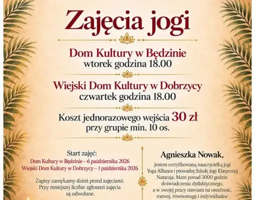 Joga z GOK Będzino – ruszają zapisy na zajęcia w Będzinie i Dobrzycy