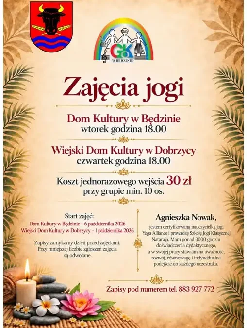 Joga z GOK Będzino – ruszają zapisy na zajęcia w Będzinie i Dobrzycy