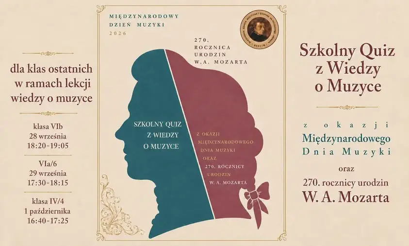 Szkolny Quiz z Wiedzy o Muzyce – klasy ostatnie rywalizują z okazji Dnia Muzyki i rocznicy Mozarta