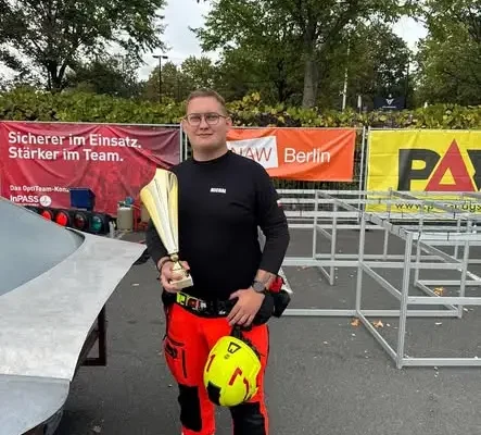Michał Gruszka z OSP Siewierz wicemistrzem świata? Nie – mistrzem! Polska drużyna ratowników wygrywa Fire & Rescue Games Drezno 2026