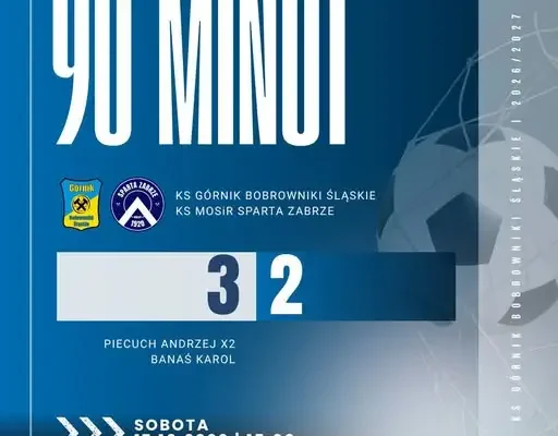 Górnik Bobrowniki Śląskie wygrywa ze Spartą Zabrze 3:2 w 12. kolejce III ligi śląskiej