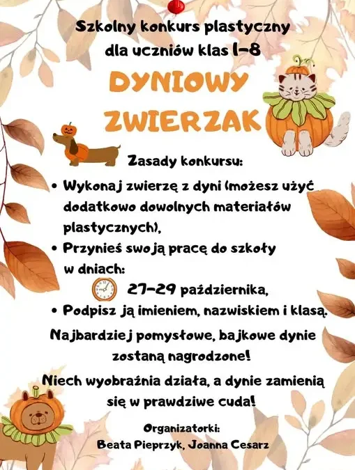Szkoła w Siewierzu zaprasza uczniów do konkursu „Dyniowy Zwierzak”
