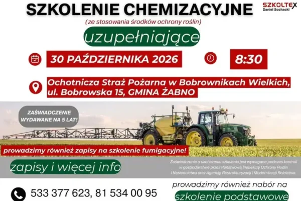 Szkolenie chemizacyjne dla rolników w Bobrownikach Wielkich – 30 października