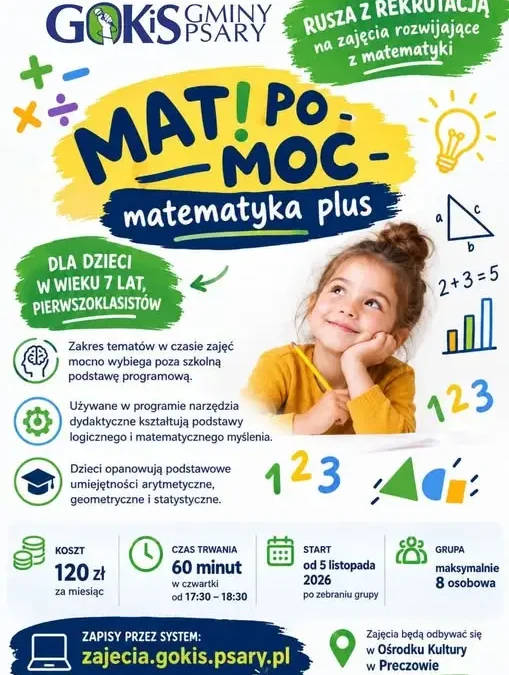 Matematyka po moc! GOKiS Psary zaprasza siedmiolatki na nowe zajęcia