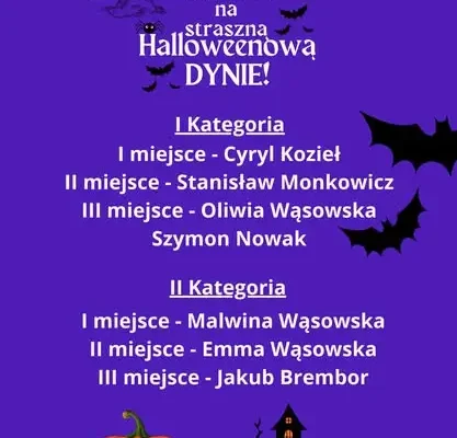 Wyniki konkursu na najstraszniejszą dynię Halloweenową w Bobrownikach