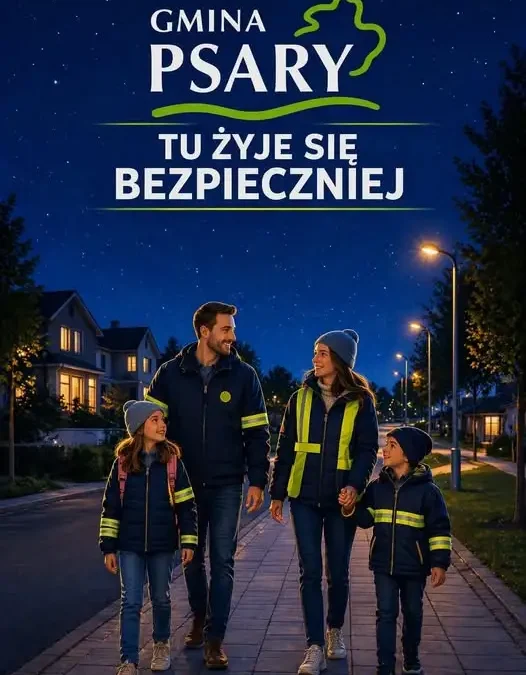 Gmina Psary przypomina o odblaskach – bezpieczeństwo jesienią